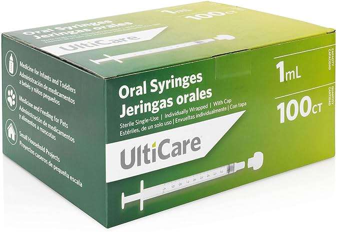 UltiCare 1mL Oral Tip Syringe – Uses Include Oral Administration of Medicine for Infants, Toddlers and Small Pets, and Small HH Projects. with Cap, Sterile Individually Wrapped, 100 Count - Image 1