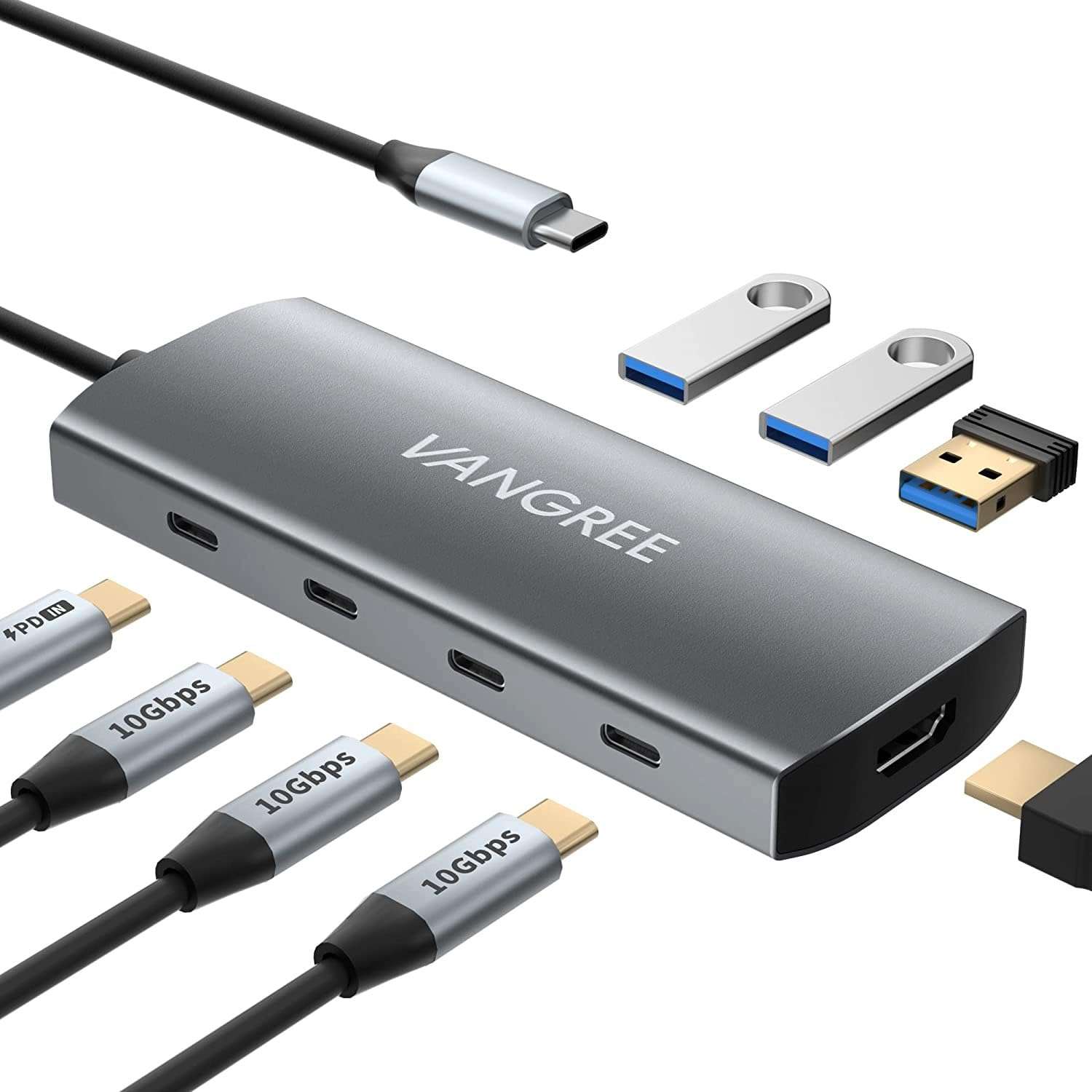 VANGREE USB C Hub 8 in 1 Multiport Adapter, 3 USB-C & 3 USB-A 3.2 10Gbps, 4K@60Hz HDMI, 100W Power Delivery, USBC Splitter Extender for MacBook Pro/Air, iPad Pro, iMac, Mac mini, Dell, Surface - Image 1
