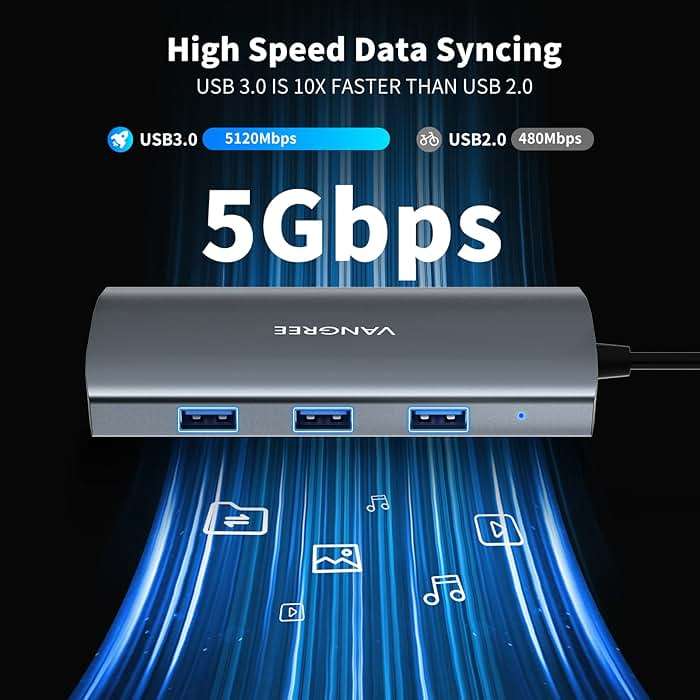 VANGREE USB C Hub 8 in 1 Multiport Adapter, 3 USB-C & 3 USB-A 3.2 10Gbps, 4K@60Hz HDMI, 100W Power Delivery, USBC Splitter Extender for MacBook Pro/Air, iPad Pro, iMac, Mac mini, Dell, Surface - Image 7