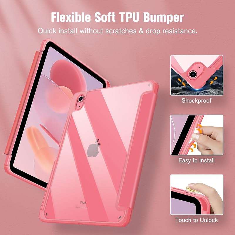 Fintie Hybrid Slim Case for iPad (A16) 11th Generation 11 Inch (2025), iPad 10th Generation 10.9 Inch (2022) - Shockproof Cover with Clear Transparent Back Shell & Pencil Holder, Pink - Image 4