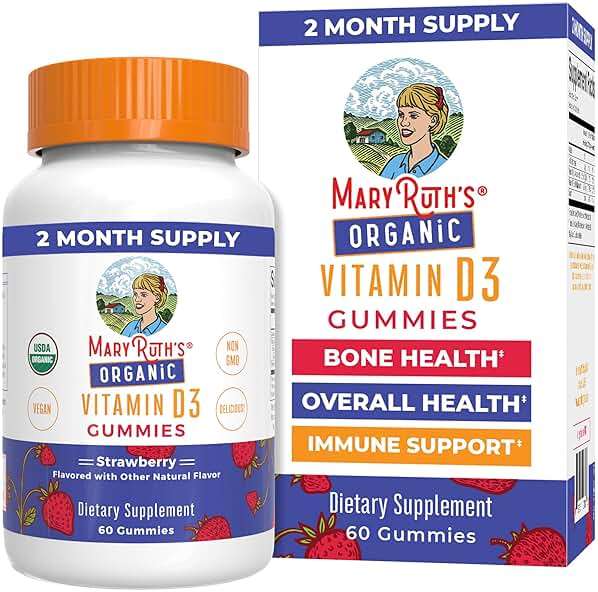 MARYRUTH'S Organic Vitamin D3 Gummies | 1000 IU | USDA Organic | Immune Support| Bone Health | Muscle Function | for Adults & Kids Ages 2+ | Vegan | Gluten Free | 2 Month Supply | 60 Count - Image 1