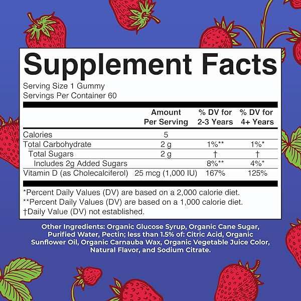 MARYRUTH'S Organic Vitamin D3 Gummies | 1000 IU | USDA Organic | Immune Support| Bone Health | Muscle Function | for Adults & Kids Ages 2+ | Vegan | Gluten Free | 2 Month Supply | 60 Count - Image 2