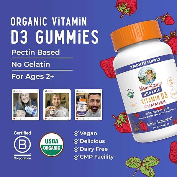MARYRUTH'S Organic Vitamin D3 Gummies | 1000 IU | USDA Organic | Immune Support| Bone Health | Muscle Function | for Adults & Kids Ages 2+ | Vegan | Gluten Free | 2 Month Supply | 60 Count - Image 8