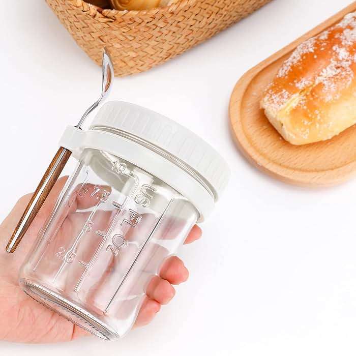 PFUM Overnight Oats Jars with Spoon and Lid 16 oz [2 Pack], Airtight Oatmeal Container with Measurement Marks, Mason Jars with Lid for Cereal On The Go Container (2pcs white) - Image 7