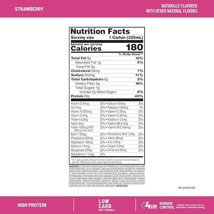 SlimFast Protein Shake, Strawberry- 20g Protein, Meal Replacement Shake Ready to Drink, High Protein with Low Carb and Low Sugar, 24 Vitamins and Minerals, 12 Count (Pack of 1) (Packaging May Vary) - Image 4