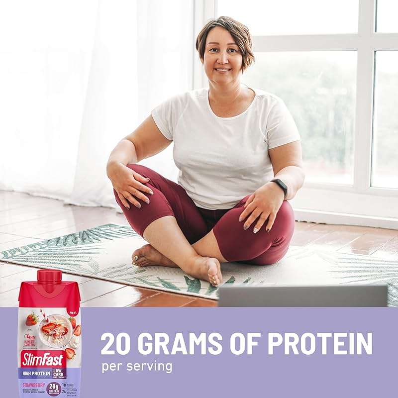 SlimFast Protein Shake, Strawberry- 20g Protein, Meal Replacement Shake Ready to Drink, High Protein with Low Carb and Low Sugar, 24 Vitamins and Minerals, 12 Count (Pack of 1) (Packaging May Vary) - Image 5