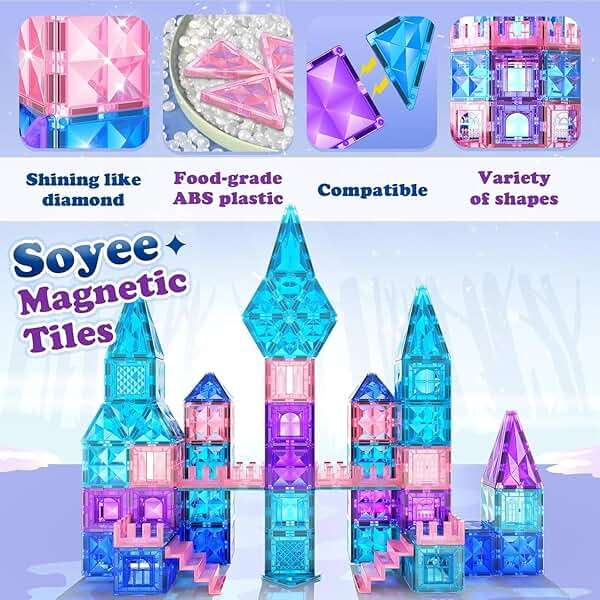 Diamond Magnetic Building Blocks for Kids - Princess Castle Magnetic Tiles Toys for 3-8 Year Old Girls & Boys - 3 4 5 6 Year Old Girl Birthday Xmas Gifts - STEM Educational Toys for Creative Play - Image 2