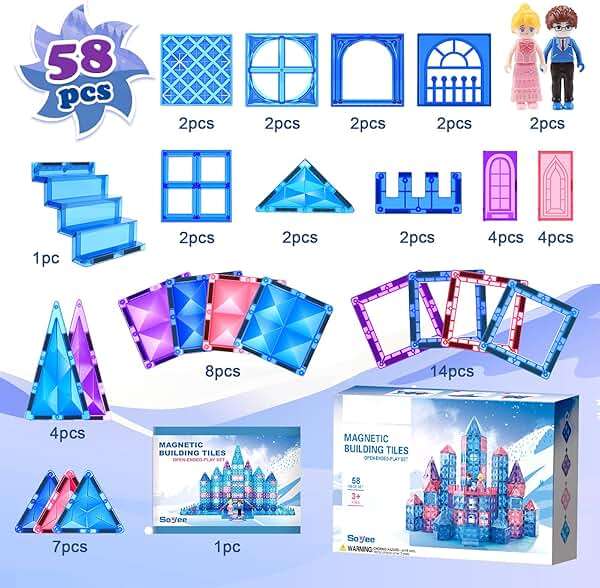 Diamond Magnetic Building Blocks for Kids - Princess Castle Magnetic Tiles Toys for 3-8 Year Old Girls & Boys - 3 4 5 6 Year Old Girl Birthday Xmas Gifts - STEM Educational Toys for Creative Play - Image 3