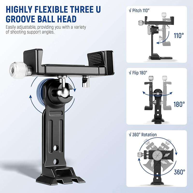 NEEWER Smartphone Tripod Mount Aluminum Alloy, 360° Rotatable Phone Stand Holder Clamp with Cold Shoe and Arca Base Compatible with iPhone 15 Pro Max Galaxy S24 Ultra Pixel & 2.6"-4" Wide Smartphones - Image 2