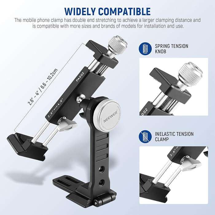 NEEWER Smartphone Tripod Mount Aluminum Alloy, 360° Rotatable Phone Stand Holder Clamp with Cold Shoe and Arca Base Compatible with iPhone 15 Pro Max Galaxy S24 Ultra Pixel & 2.6"-4" Wide Smartphones - Image 3