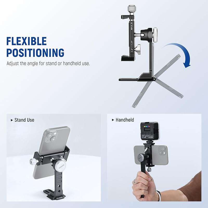 NEEWER Smartphone Tripod Mount Aluminum Alloy, 360° Rotatable Phone Stand Holder Clamp with Cold Shoe and Arca Base Compatible with iPhone 15 Pro Max Galaxy S24 Ultra Pixel & 2.6"-4" Wide Smartphones - Image 5