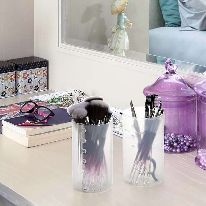 TOPZEA 4 Pack Retractable Makeup Brush Holders, Plastic Portable Cosmetic Organizer Travel Makeup Accessories Cups with Lid, Dust-proof Brushes Storage Case for Women, Make-up Artist - Image 8