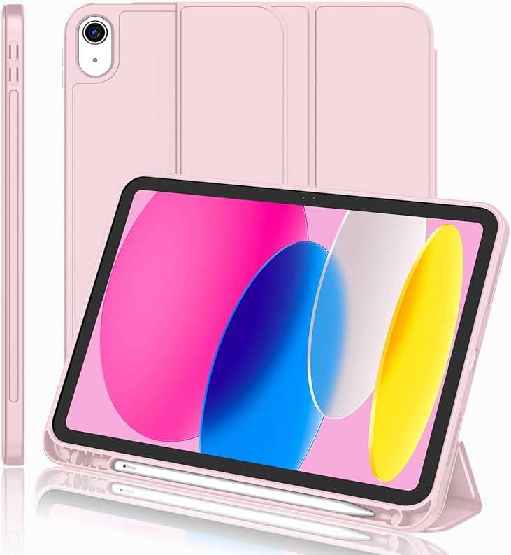 iMieet iPad (A16) Case/iPad 10th Generation Case [11-Inch 2025/10.9 Inch 2022] with Pencil Holder, Trifold Stand Smart Cover with Soft TPU Back,Auto Wake/Sleep(Pink) - Image 1