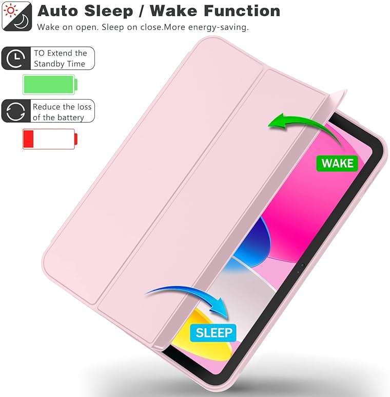iMieet iPad (A16) Case/iPad 10th Generation Case [11-Inch 2025/10.9 Inch 2022] with Pencil Holder, Trifold Stand Smart Cover with Soft TPU Back,Auto Wake/Sleep(Pink) - Image 4