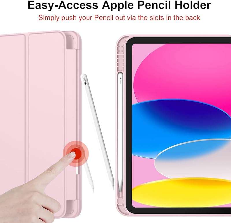 iMieet iPad (A16) Case/iPad 10th Generation Case [11-Inch 2025/10.9 Inch 2022] with Pencil Holder, Trifold Stand Smart Cover with Soft TPU Back,Auto Wake/Sleep(Pink) - Image 5