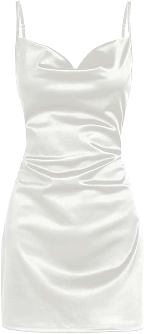 ZAFUL Women's Satin Sleeveless Spaghetti Strap Mini Dress Sexy Slip Cowl Neck Silky Cocktail Party Dresses - Image 1