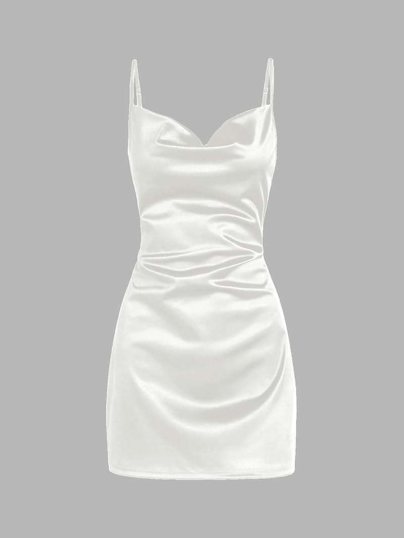 ZAFUL Women's Satin Sleeveless Spaghetti Strap Mini Dress Sexy Slip Cowl Neck Silky Cocktail Party Dresses - Image 2