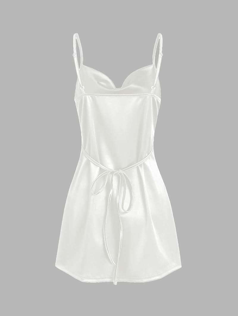 ZAFUL Women's Satin Sleeveless Spaghetti Strap Mini Dress Sexy Slip Cowl Neck Silky Cocktail Party Dresses - Image 3