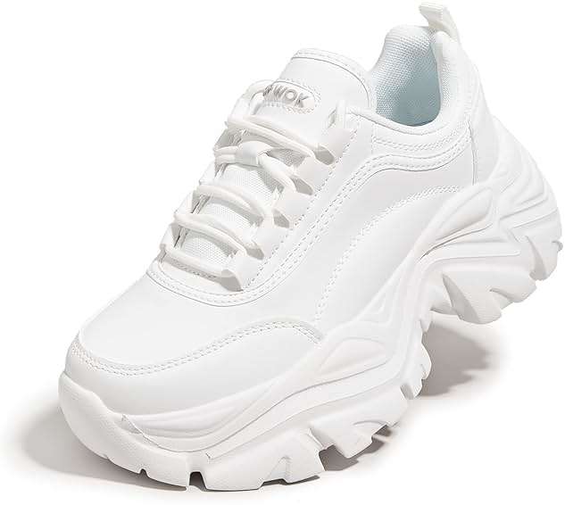 K KIP WOK Chunky Sneakers for Women Fashion Platform White Leather Casual Dad Shoes Comfortable Wedge Walking Sport Sneakers - Image 1