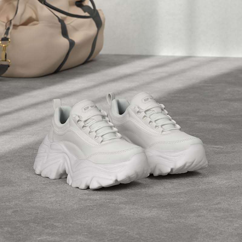 K KIP WOK Chunky Sneakers for Women Fashion Platform White Leather Casual Dad Shoes Comfortable Wedge Walking Sport Sneakers - Image 2