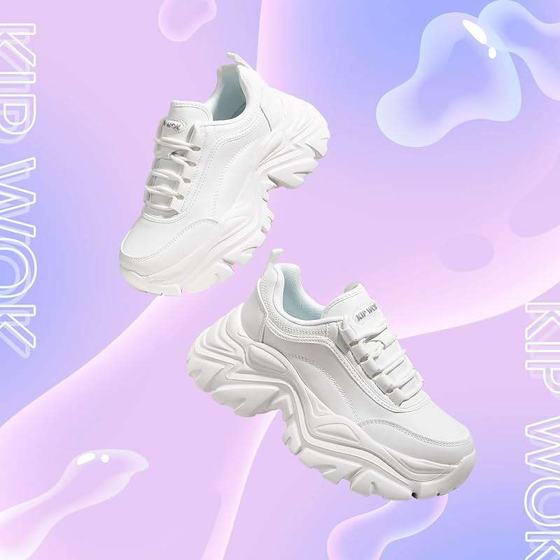 K KIP WOK Chunky Sneakers for Women Fashion Platform White Leather Casual Dad Shoes Comfortable Wedge Walking Sport Sneakers - Image 3