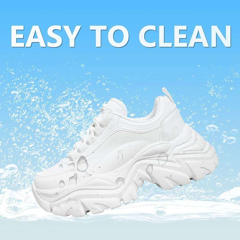 K KIP WOK Chunky Sneakers for Women Fashion Platform White Leather Casual Dad Shoes Comfortable Wedge Walking Sport Sneakers - Image 4