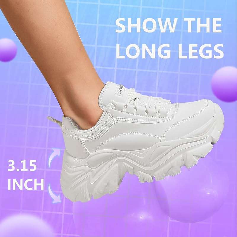 K KIP WOK Chunky Sneakers for Women Fashion Platform White Leather Casual Dad Shoes Comfortable Wedge Walking Sport Sneakers - Image 5