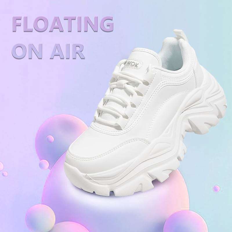 K KIP WOK Chunky Sneakers for Women Fashion Platform White Leather Casual Dad Shoes Comfortable Wedge Walking Sport Sneakers - Image 6