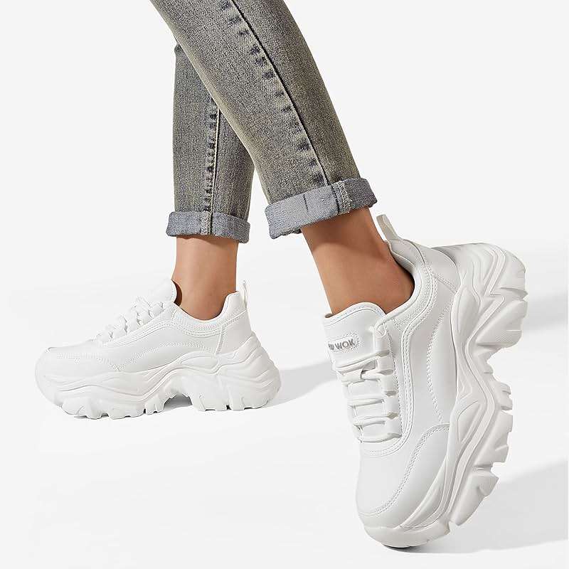 K KIP WOK Chunky Sneakers for Women Fashion Platform White Leather Casual Dad Shoes Comfortable Wedge Walking Sport Sneakers - Image 7