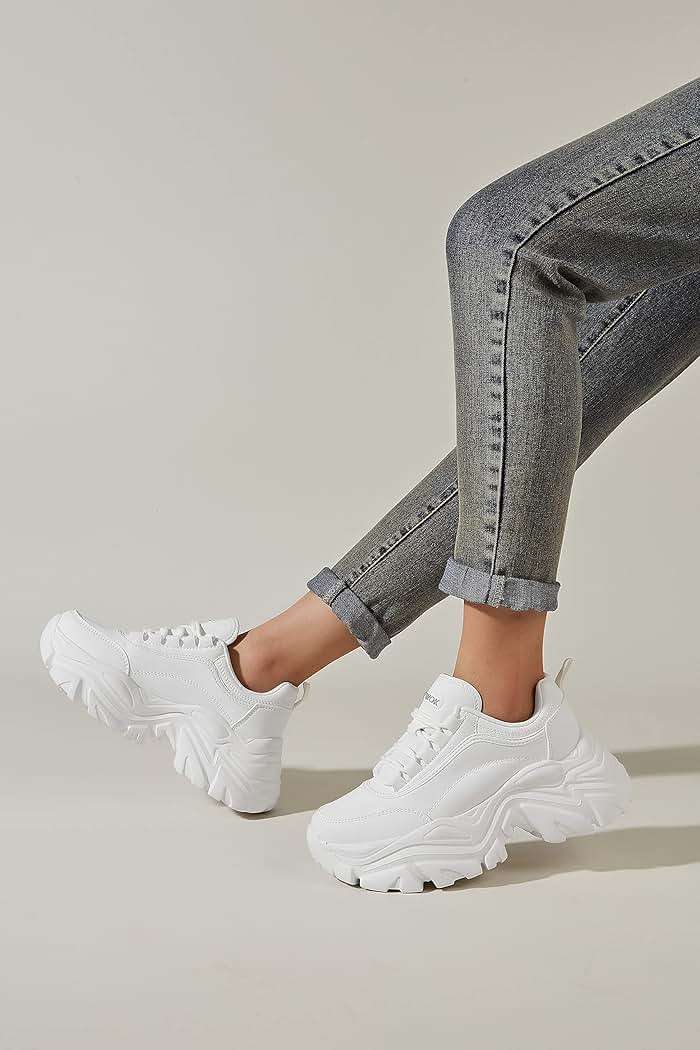 K KIP WOK Chunky Sneakers for Women Fashion Platform White Leather Casual Dad Shoes Comfortable Wedge Walking Sport Sneakers - Image 8