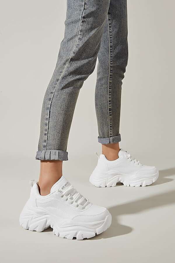 K KIP WOK Chunky Sneakers for Women Fashion Platform White Leather Casual Dad Shoes Comfortable Wedge Walking Sport Sneakers - Image 10