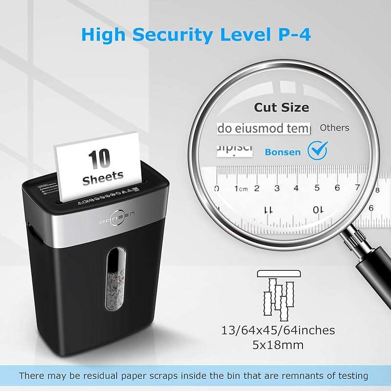 BONSEN 10-Sheet Cross-Cut Shredder for Home Office, P-4 high Security, Quiet, Credit Card Shredder, jam-Proof System, 4-Gallon bin - Image 2
