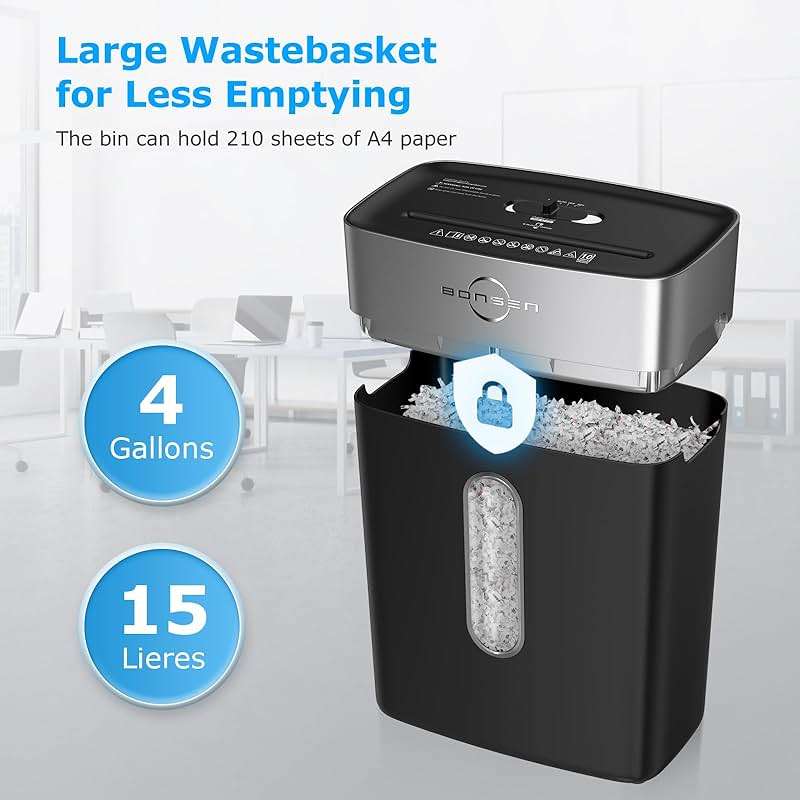 BONSEN 10-Sheet Cross-Cut Shredder for Home Office, P-4 high Security, Quiet, Credit Card Shredder, jam-Proof System, 4-Gallon bin - Image 4