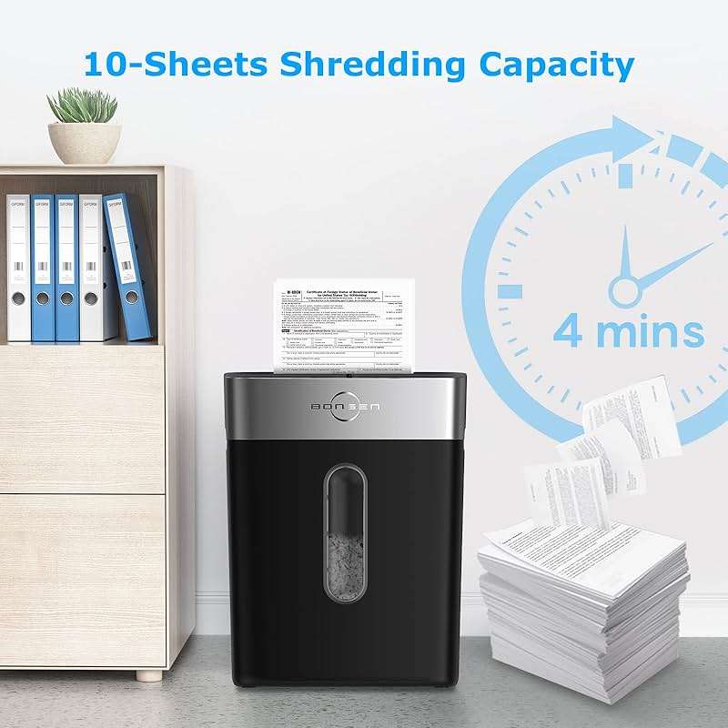 BONSEN 10-Sheet Cross-Cut Shredder for Home Office, P-4 high Security, Quiet, Credit Card Shredder, jam-Proof System, 4-Gallon bin - Image 6