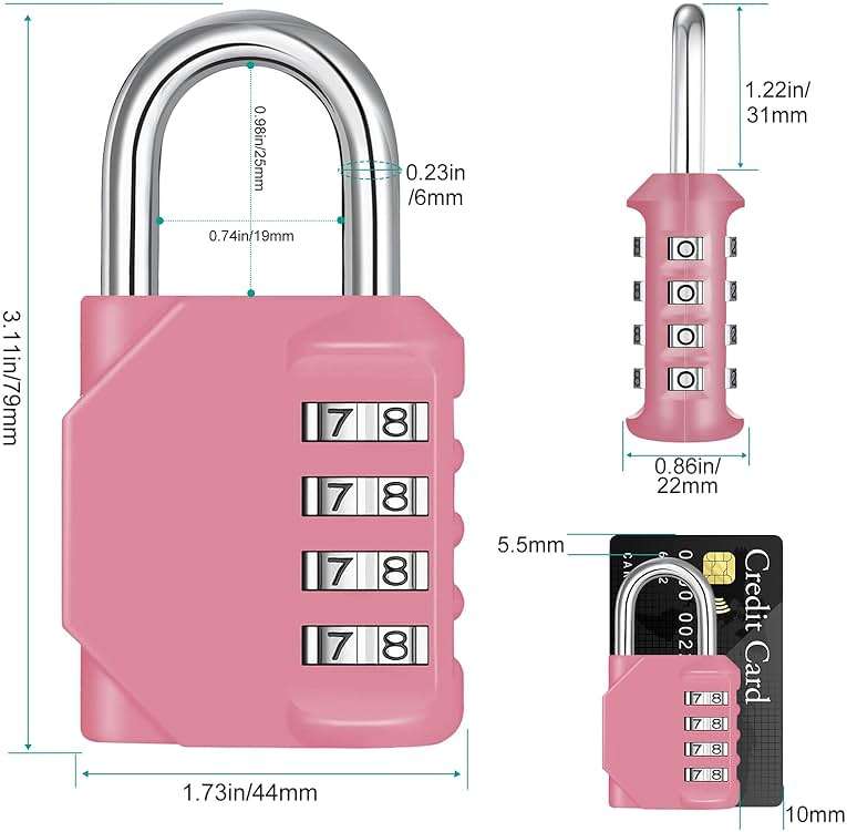 ZHEGE Combination Lock, 4 Digit Combination Padlock Outdoor, School Lock, Gym Locks (Pink) - Image 2