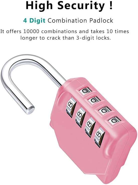 ZHEGE Combination Lock, 4 Digit Combination Padlock Outdoor, School Lock, Gym Locks (Pink) - Image 3