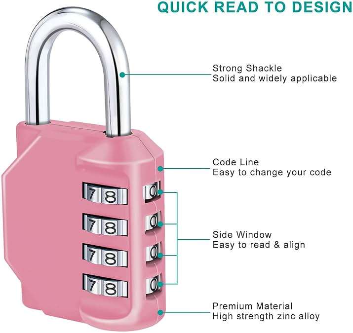 ZHEGE Combination Lock, 4 Digit Combination Padlock Outdoor, School Lock, Gym Locks (Pink) - Image 4