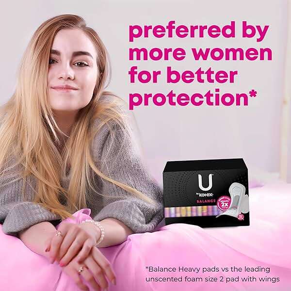 U by Kotex Balance Ultra Thin Pads with Wings, Heavy Absorbency, 46 Count (Packaging May Vary) - Image 6