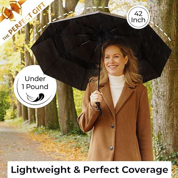 TUMELLA Strongest Windproof Travel Umbrella (Compact, 100MPH Wind-Tested), Light, Portable, One-Handed Use, Automatic Folding Rain Umbrella, Durable, Premium Grip, Fits Car & Backpack - Image 5