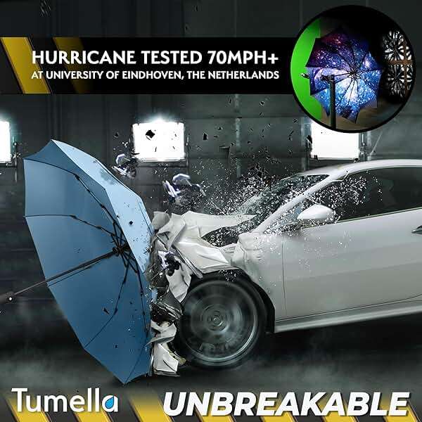 TUMELLA Strongest Windproof Travel Umbrella (Compact, 100MPH Wind-Tested), Light, Portable, One-Handed Use, Automatic Folding Rain Umbrella, Durable, Premium Grip, Fits Car & Backpack - Image 8
