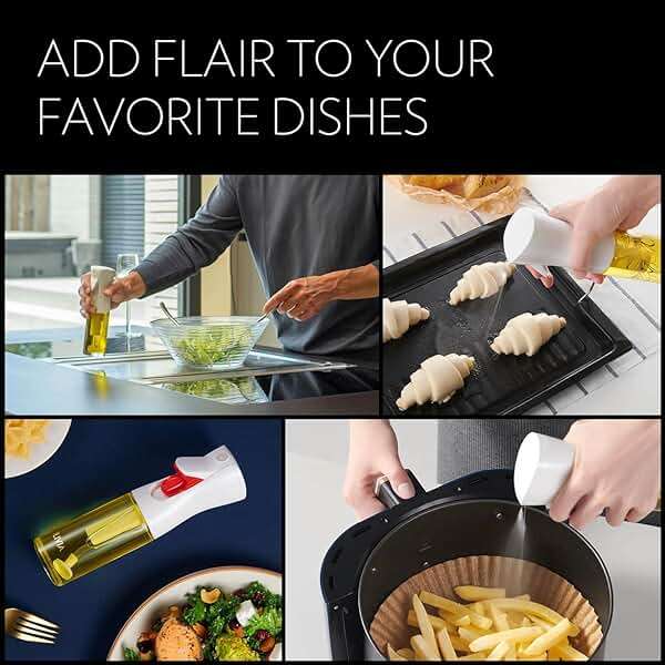 OLIVIA SIGNATURE Advanced Kitchen Oil Sprayer with Flairosol Technology, Fine Mist & Portion Control, Refillable Glass Olive Oil Cooking Spray Bottle for Air Fryer, Salad, BBQ, 130ml (Gold Print) - Image 8