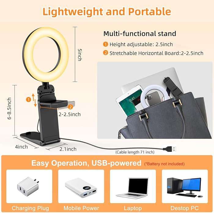 Evershop Ring Light for Laptop Desk Clip On,Small Computer Video Conference Lighting with Stand for Phone/Webcam/Monitor,5" Portable Mini LED Selfie Light Desktop for Zoom Meeting/Video Call/Recording - Image 5