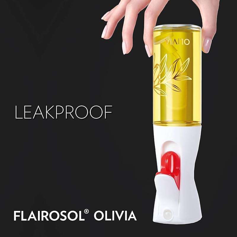 OLIVIA SIGNATURE Advanced Kitchen Oil Sprayer with Flairosol Technology, Fine Mist & Portion Control, Refillable Glass Olive Oil Cooking Spray Bottle for Air Fryer, Salad, BBQ, 130ml (Golden Leaves) - Image 6