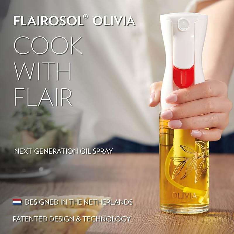 OLIVIA SIGNATURE Advanced Kitchen Oil Sprayer with Flairosol Technology, Fine Mist & Portion Control, Refillable Glass Olive Oil Cooking Spray Bottle for Air Fryer, Salad, BBQ, 130ml (Golden Leaves) - Image 9