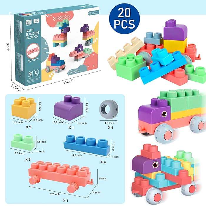 ROHSCE Soft Building Blocks for Toddler, Blocks for Kids 6 Months and up, Large Creative Stacking Blocks 20 PCS STEM Toddler Toys Gifts, Educational Baby Blocks Colorful Soft Block Sets - Image 2