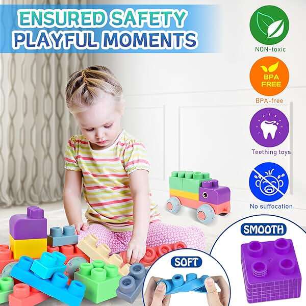 ROHSCE Soft Building Blocks for Toddler, Blocks for Kids 6 Months and up, Large Creative Stacking Blocks 20 PCS STEM Toddler Toys Gifts, Educational Baby Blocks Colorful Soft Block Sets - Image 3