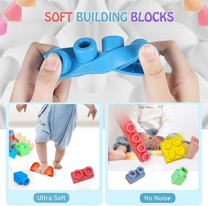 ROHSCE Soft Building Blocks for Toddler, Blocks for Kids 6 Months and up, Large Creative Stacking Blocks 20 PCS STEM Toddler Toys Gifts, Educational Baby Blocks Colorful Soft Block Sets - Image 4