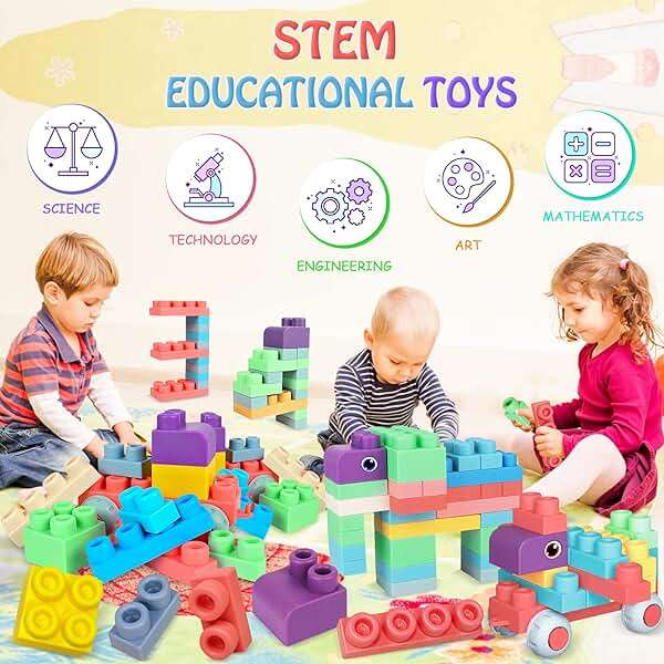 ROHSCE Soft Building Blocks for Toddler, Blocks for Kids 6 Months and up, Large Creative Stacking Blocks 20 PCS STEM Toddler Toys Gifts, Educational Baby Blocks Colorful Soft Block Sets - Image 7