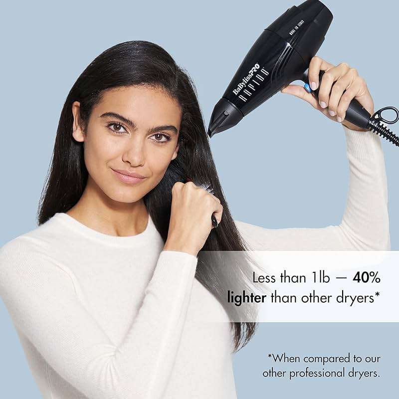BaBylissPRO Hair Dryer, Nano Titanium Rapido 2000-Watt Blow Dryer, Hair Styling & Appliances, Black, BRAP1 | 2000W Brushless Motor for All Hair Types, Black, BRAP1 - Image 3