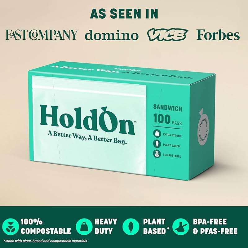 HoldOn Compostable Zip Lock Sandwich Bags, 200 Bags - Leak Proof Sandwich Size Storage Bags for Travel & Kitchen Meal Prep & On-The-Go Snacks - Resealable Food Storage Bags - BPA-Free, BPI Certified - Image 2